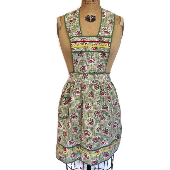 Vintage Accessories - Vintage 40s Floral Full Bib Apron